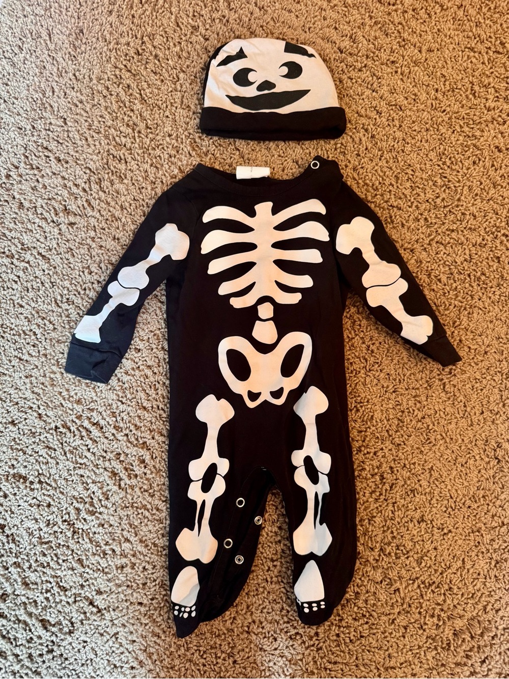 Black & White Skeleton Baby Costume Romper with Hat